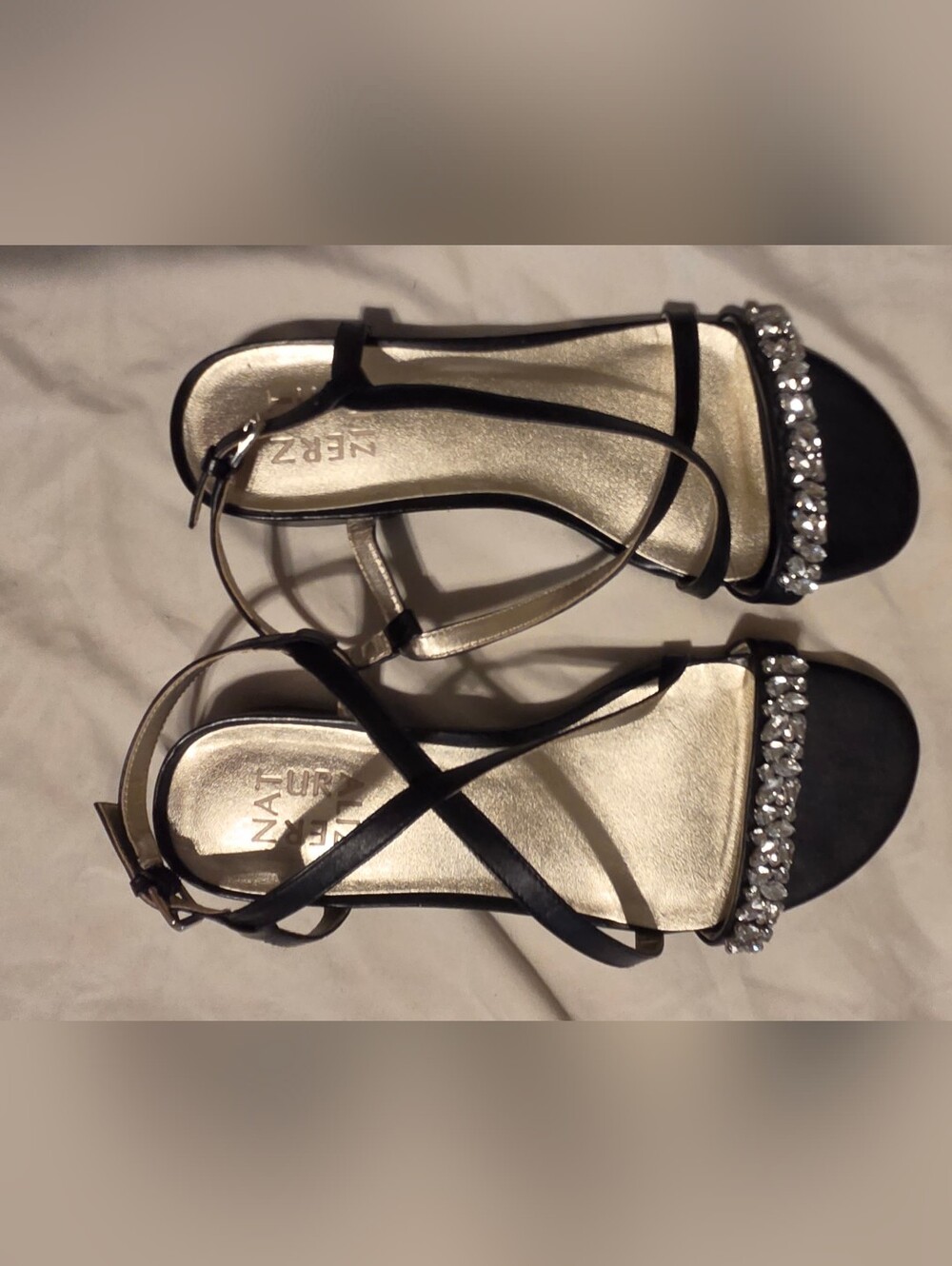 Naturalizer Black Strappy Crystal-Embellished Heels ,size 8,Euc